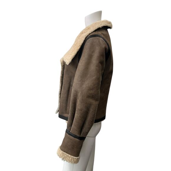$1695 Veronica Beard Brown Black Shearling Selita Fur Trim Jacket Coat size 6 - Picture 9 of 11